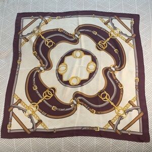 Equestrian Horse-bit patterned silk scarf yellow, brown, ivory